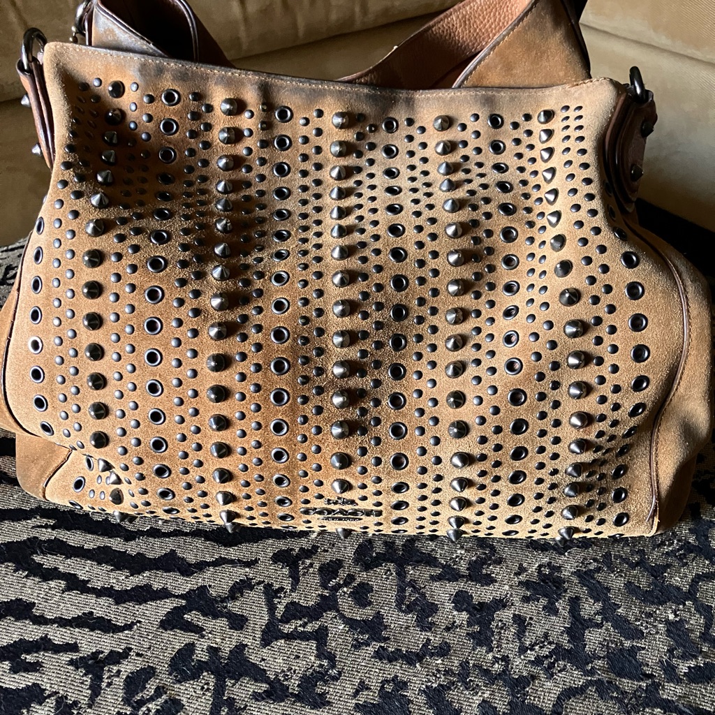 Coach Edie Studded Brown Leather Shoulder Bag Used Sold As Is
